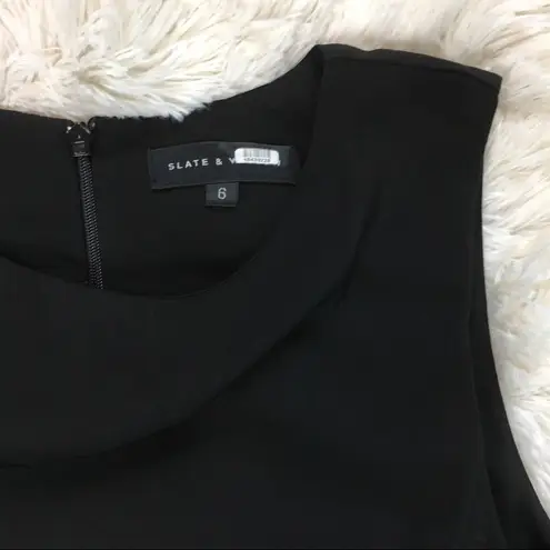 Slate + Willow Elegant Black Mini Dress 6 Ruffle Trim Body con Sleeveless