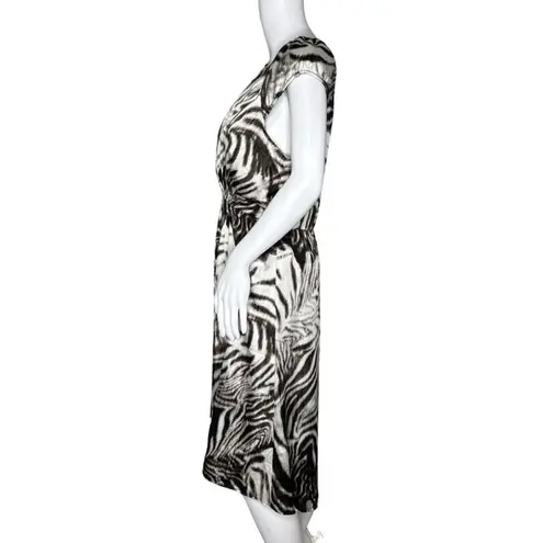 Boston Proper Boston Proper Dress Womens 8 White Brown Zebra Print Satin Stylish Edgy Bold