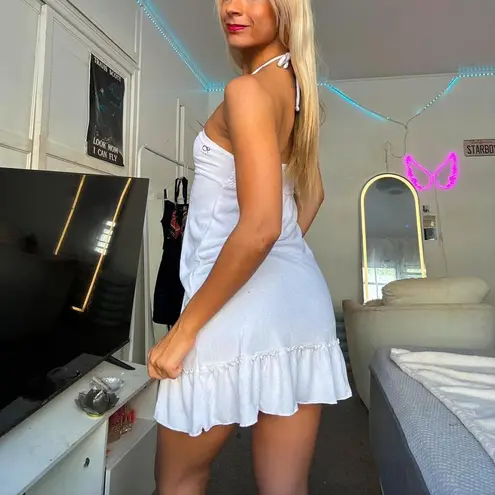 Ocean Pacific vintage 90s op white y2k terry cloth halter swim cover up mini dress