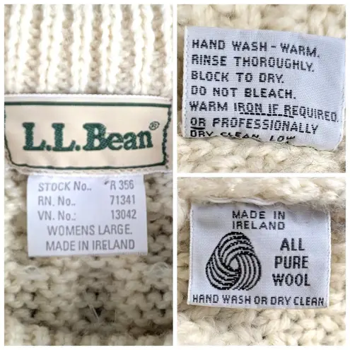 L. L. Bean Vintage Irish Fisherman Pure Wool Sweater EUC Size L F225 Size L