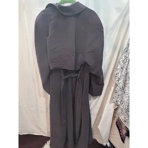 Classic Dark Plum Trench Coat with Belt Purple Size L