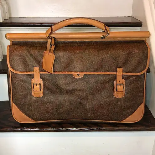 ETRO Milano Red Paisley Coated Canvas Vachetta Double Sides Travel Bag 55cm