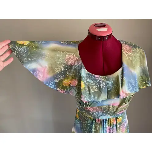 dress maxi floral flower power boho flutter sleeve green pink purple