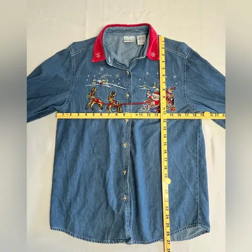 Bobbie Brooks Denim Long Sleeve Embroidered Christmas Scene Blue Size M