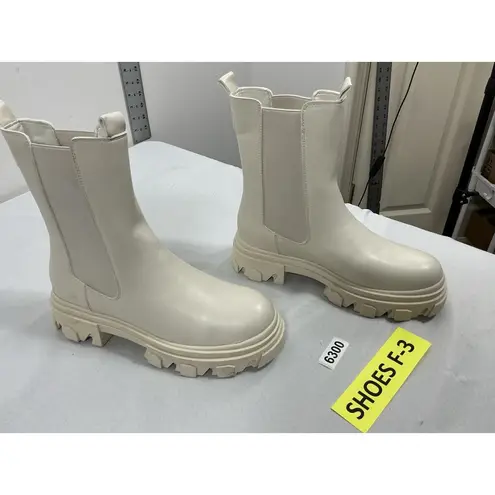 Dream Paris Womans Dream Pairs Pullon Ankle Boots 8.5 Cream Chunky Heel Elastic Ankle NWOT - Image 2