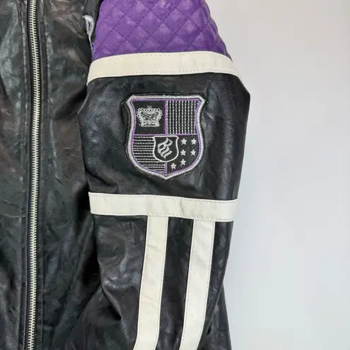 Rocawear Vtg Moto Jacket Black Purple Quilted Patch Women S XS/S Y2K Streetwear