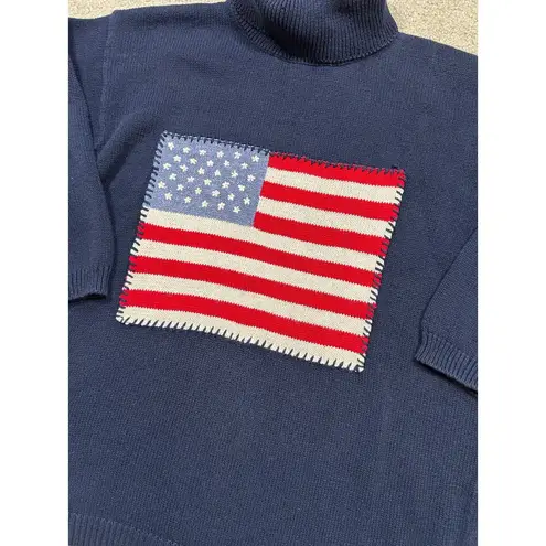 Vintage Jacque & Koko Together Navy American Flag Sweater Turtle Neck sz 18/20 Blue