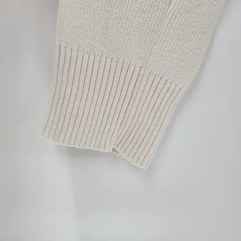 T by Talbots Womens Sweater Large Ivory Drawstring Cowlneck Waffle Knit Pullover White