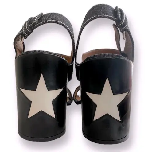 Givenchy Star Block Chunky Heel Ankle Strap Sandals RARE Denim Blue White Sz. 6