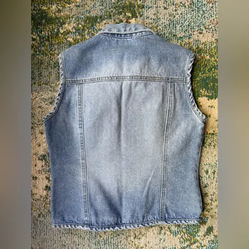 Vintage 90s Chazz zip front denim jean moto vest, size medium Blue