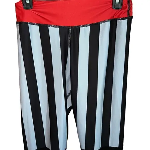 Bend athletic bold striped leggings in red, black and grey women’s size medium Red