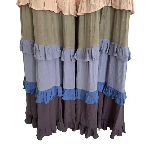 NWT Ces Femme Make It Work Colorful Tiered Ruffled Boho Sundress Maxi Size L Blue Size L