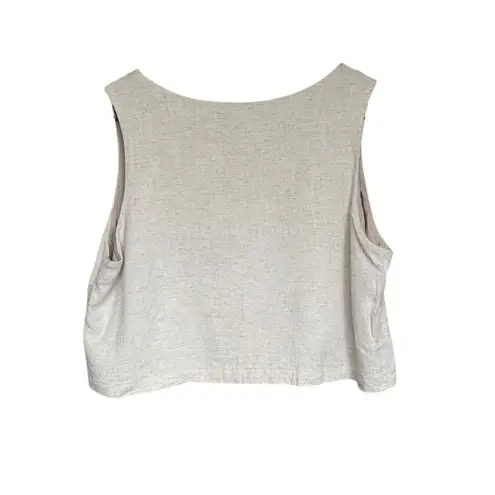 Allie Rose Beige Cropped Linen Blend Blouse Size L Square Neck Casual Summer Top Tan Size L