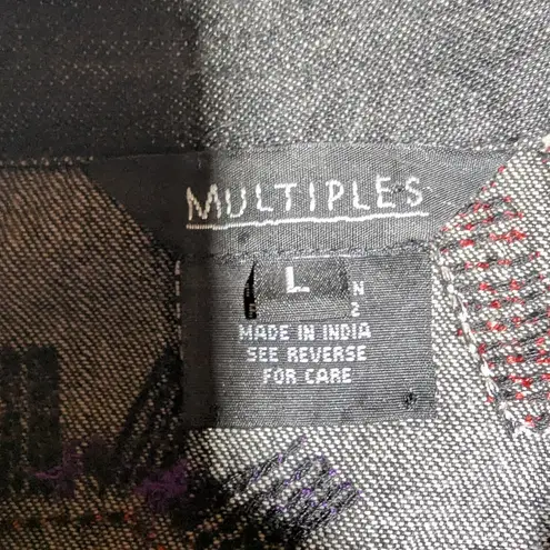 Vtg Y2K Multiples Black Denim Colorful Floral Embroidered Button Up Jacket Sz L Size L