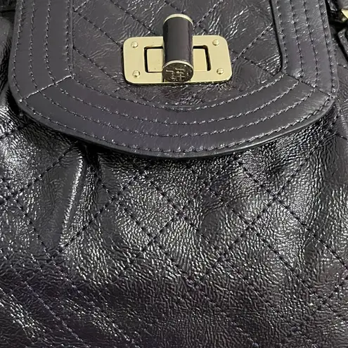 Elliott Lucca Glossy Eggplant Purple Leather Textured Quilted Satchel Purse