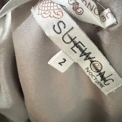 Sue Wong Nocturne Silver Satin Beaded Geo Strapless Mini Cocktail Dress NWT 2