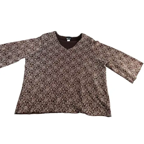 Maggie Barnes Vintage Brown Tunic Top White Micro Beaded Size 3X Glam Party