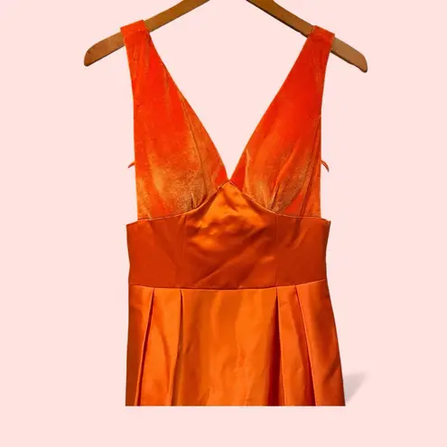 Source Unknown Stunning tangerine dream velvet deep v satin maxi dress mesh side panel ballgown