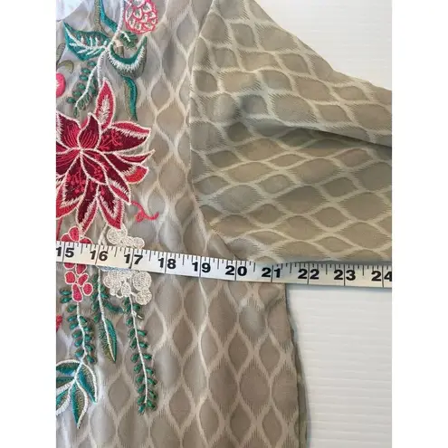 Limelight Embroidered Beige Short Silk Kurti Tunic Dress L Floral Tropical Light