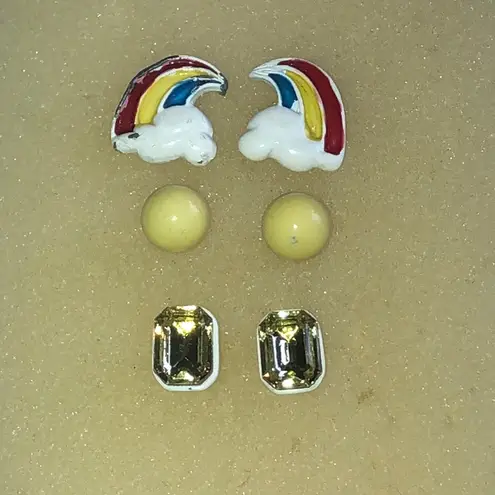 Rainbow and Gemstone Vintage Retro Boho Earrings Set Red