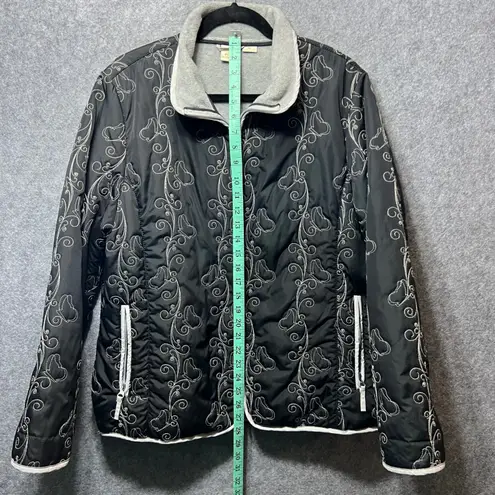 Natural Reflections XL Black Quilted Jacket Embroidered Fleece Lined
