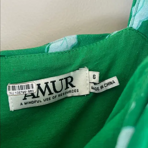 AMUR Martine Mini Dress floral Sz 6 sweetheart neck puff sleeve green