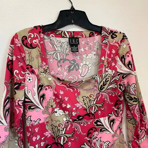 INC International Concepts Paisley Print Y2K Stretch Top Scoop Neck Pink M