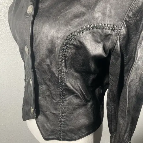 Vintage Black Leather Jacket M Buffalo Nickel Buttons Grunge Goth Street 80s 90s Size M