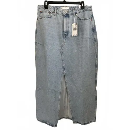 Mango  Slit Denim Skirt Blue Medium Wash NWT XL