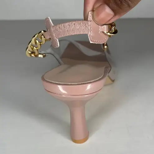 Pink Chic Chain Peep Toe Cat Heel Fish Mouth Mule Sandals Feminine Barbiecore Size 8.5