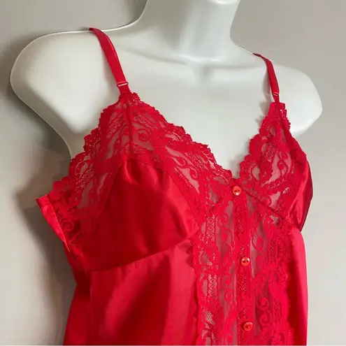Vintage 80s Camisole Lingerie Red Lace Buttons Sexy Valentine's Day Women Medium