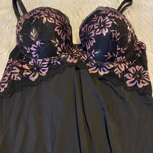 Black Baby Doll with Pink Floral Lace Top Accent Size M