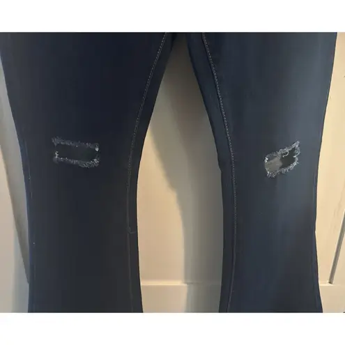 H&Y Fashions Frayed Flare Bell Bottom Distressed Dark Wash Jeans Women’s Sz XL Blue