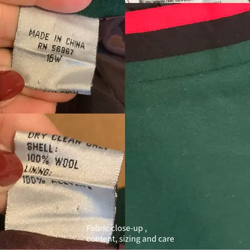 VINTAGE 1980'S GREEN W/RED & BLACK WAIST PLEATED WOOL MIDI SKIRT (16)