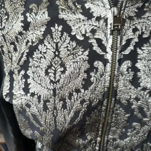 Lamarque black damask metallic jacquard leather festival L bomber jacket Black Size L