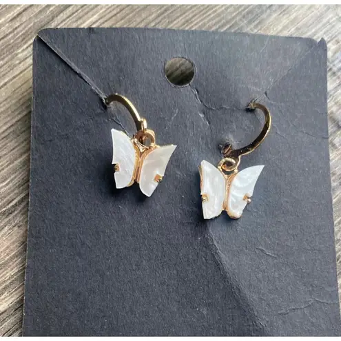 Butterfly Drop Earrings in White and Gold Mother of Pearl Style