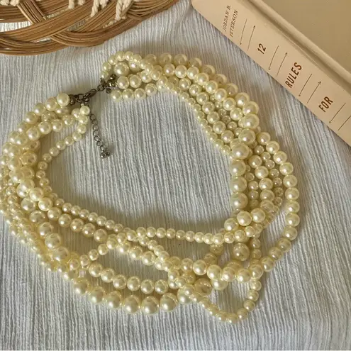 American Vintage Vintage “Cordelia” Five Strand Pearl Necklace 19.5” Classic Maximal Chunky 