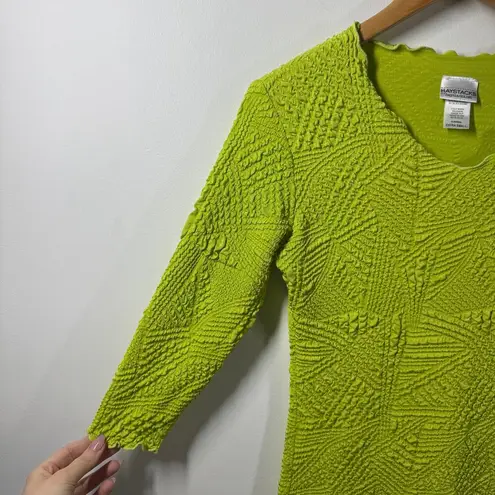 Haystacks Top Women XS Green Lettuce Hem 3/4 Sleeve Crinkle Y2K Bratz Spring