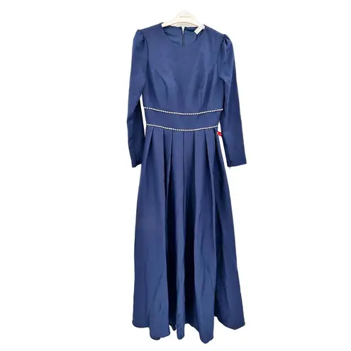 Mac Duggal 55705 A Line Rhinestone Waist Evening Dress Navy Blue 8