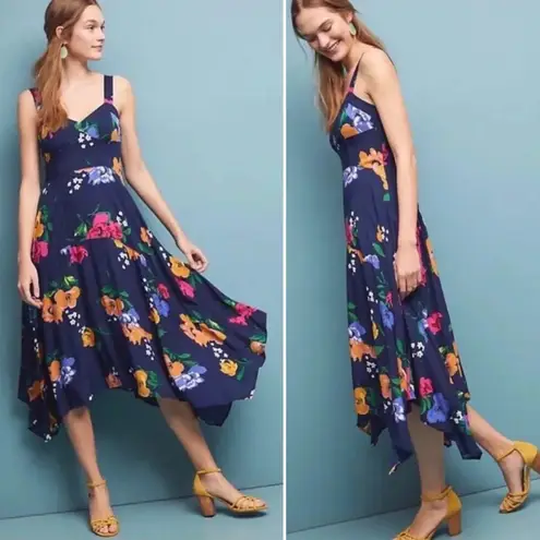 Maeve Anthropologie Vivienne Floral Maxi Handkerchief Hem Dress - 0