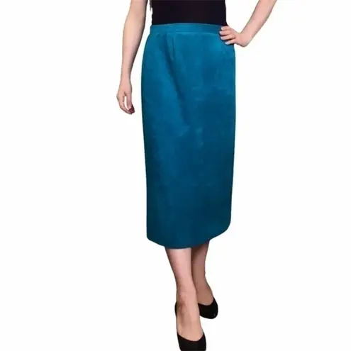 Vintage Lilli Ann Turquoise Ultrasuede ILGWU Union Made Midi Skirt NWT Blue Size 10