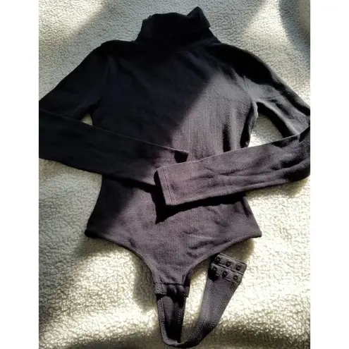 Madewell  Womens Black Turtleneck Long Sleeve Thong Bodysuit Size XS