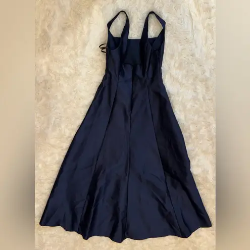 Alfred Sung New Square Neck Satin A-Line navy blue Gown D826 Sz 6