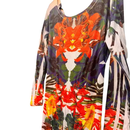 Poliana Plus XL Tropical Floral Lightweight High Low Dress Coverup Resort Chic White