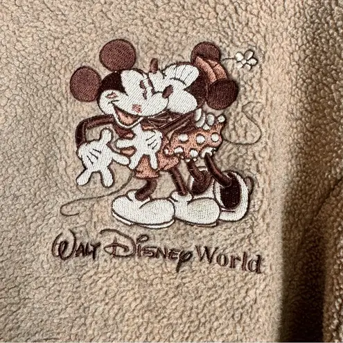 Disney Vintage  Parks Mickey Mouse Kisses Tan Full Zip Fleece Jacket Size XL