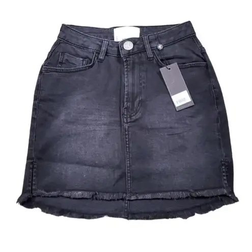 One Teaspoon  2020 Black Swan Denim Mini Skirt Size 25 NWT Raw Cutoff Hem Stretch