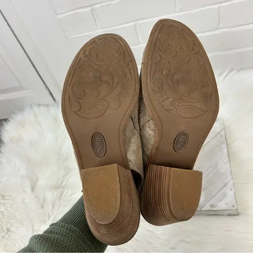 Sofft Metallic Leather Perforated Open Back Heeled Booties Size 10 Tan