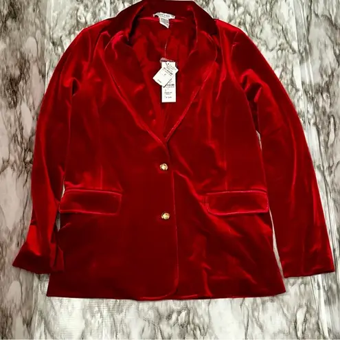 Joan Vass Women Sz 0 Red Velvet Two Button Blazer Holiday Evening Wear Luxury