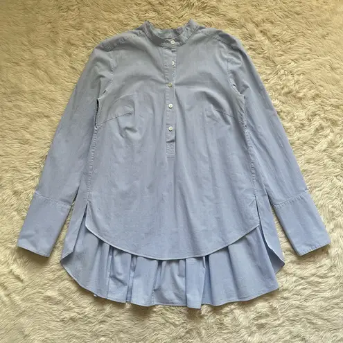 Veronica Beard Top Greer Pleated Stretch Cotton Shirt High Low Hem Striped Sz 4