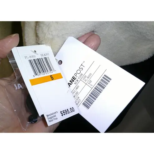 NWT $595 Jane Post S Womens Pile Lined Storm Coat Black Stone Tan Hood Faux Fur
